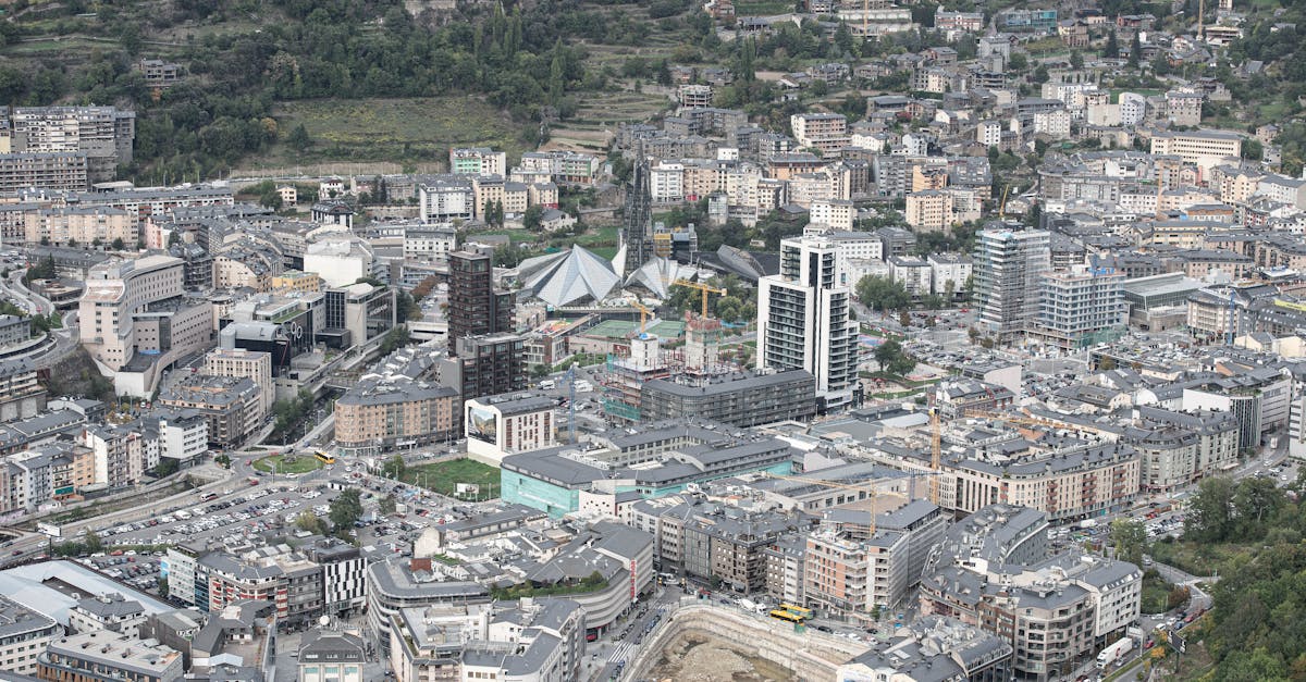 Aerial perspective of Andorra la Vella showcasing its urban landscape and unique architecture.