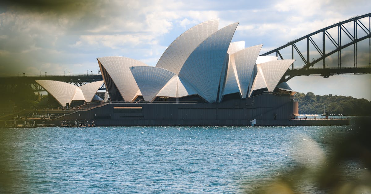 Iconic view of the Sydney Opera House and Sydney Harbor Bridge on a sunny day.