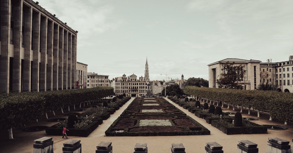 A stunning view of the Mont des Arts Garden in Brussels, showcasing classic European architecture.
