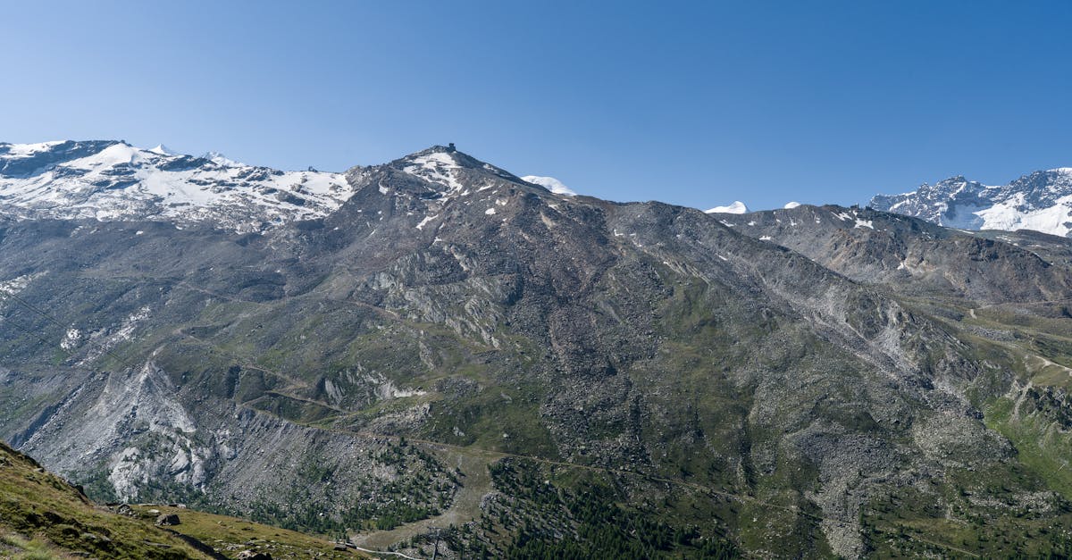 Breathtaking view of the Swiss Alps with clear blue skies near Zermatt, Switzerland.