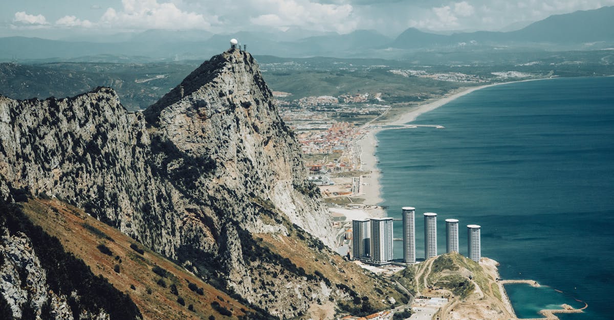 A stunning aerial view of the Rock of Gibraltar and surrounding seascape.