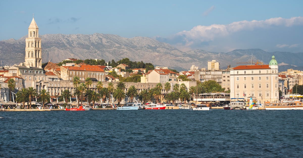 Panoramic view of Split, Croatia's historic waterfront with famous architecture and scenic coastline.