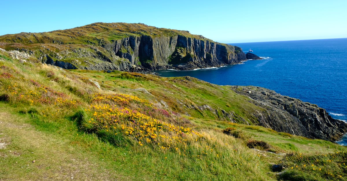 Vibrant coastal landscape of cliffs and ocean in Baltimore, Ireland.