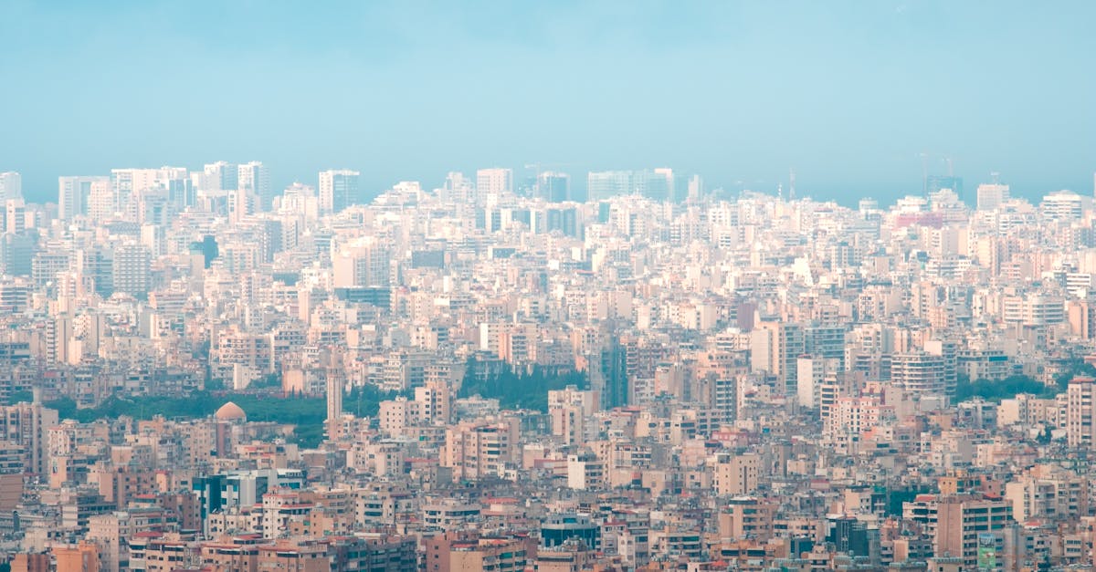 Aerial view of Beirut's dense skyline showcasing modern skyscrapers and urban sprawl.