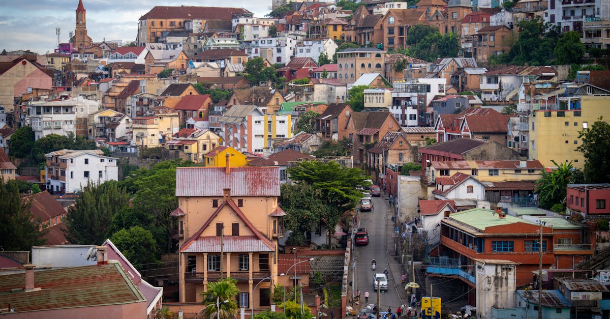 A vibrant aerial view of Antananarivo, Madagascar showcasing diverse architecture and bustling streets.
