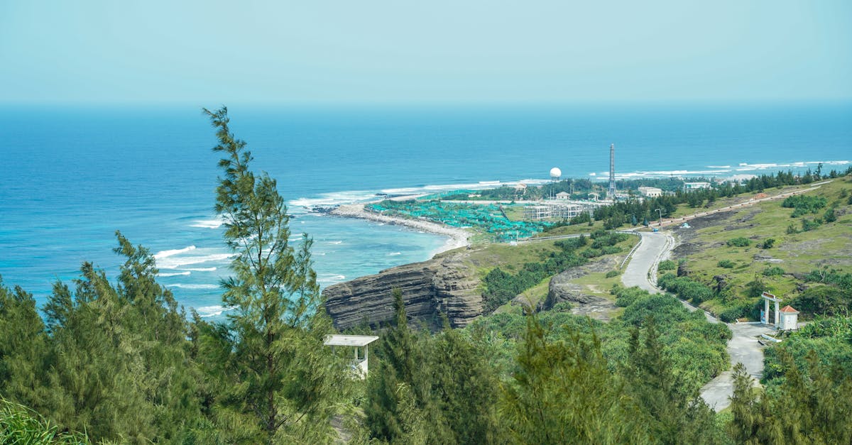Explore the beautiful coastal landscape of Ly Son Island with lush greenery and clear blue waters.