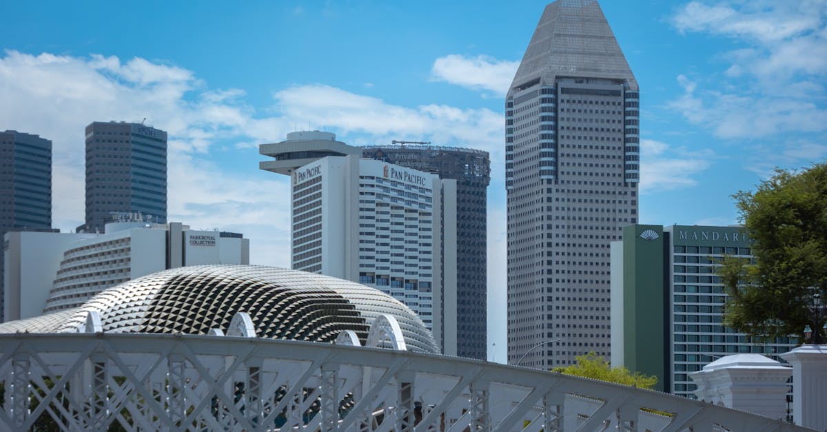 Explore Singapore's architectural marvels featuring the skyline and modern skyscrapers on a clear day.